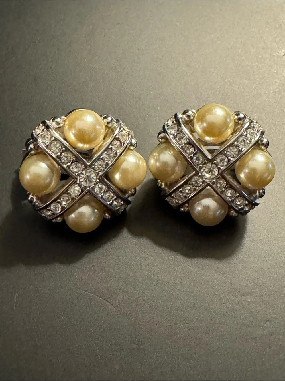Vintage Pearl and Rhinestone Clip-On Earrings